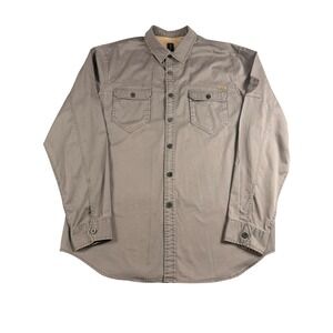 Howe Creative Workforce No 65 Mens XL Gray Button Down Twill Shirt Camo Patch